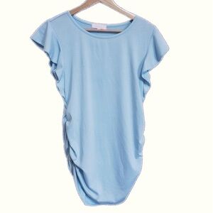 Bhome Maternity Ruffle Sleeve T-shirt with Side Ruched‎ Design